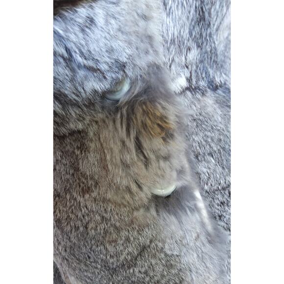 Vtg Luxury Rabbit Fur coat Gray Tan double lapel btn close old money glam chic - Picture 5 of 11